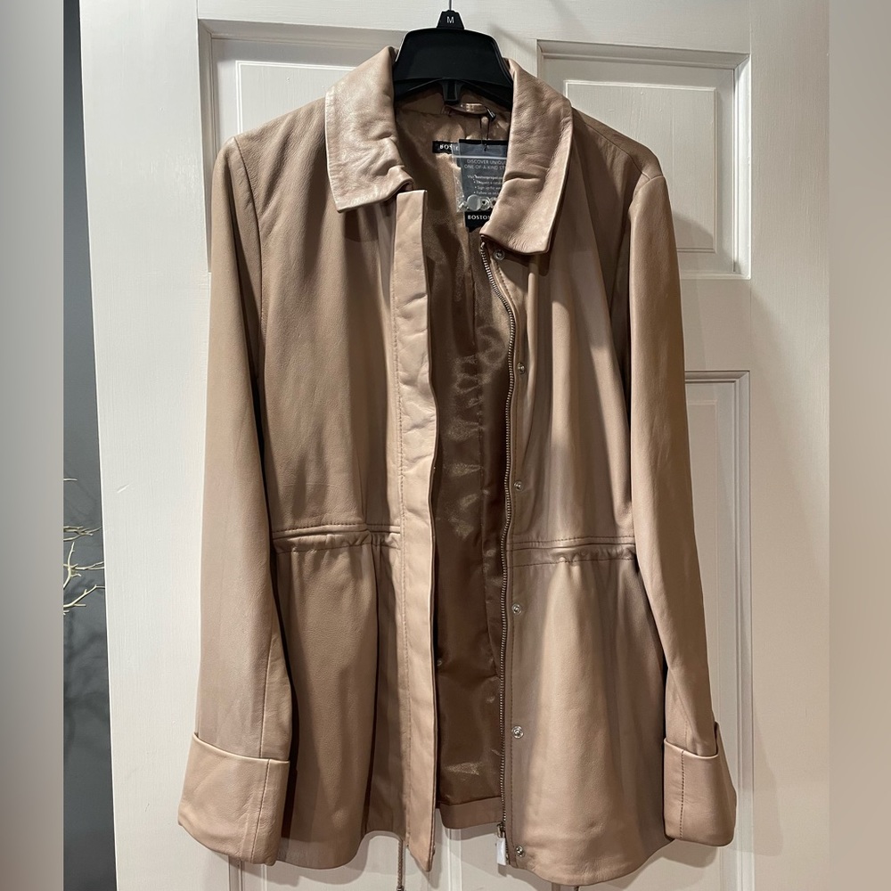 New with tags, Boston Proper taupe leather jacket.